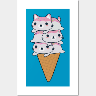 Cute Cat Ice Cream Cone T-Shirt Posters and Art